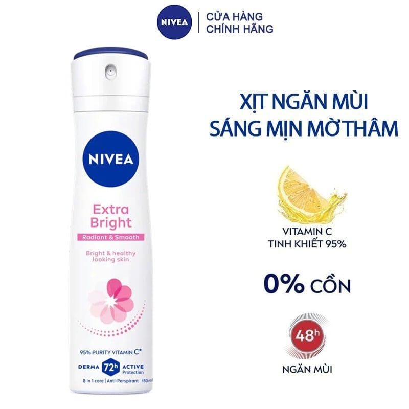 Xịt Khử Mùi Sáng Mịn & Mờ Thâm Nivea Anti-Perspirant Extra Brightening Spray 150ml