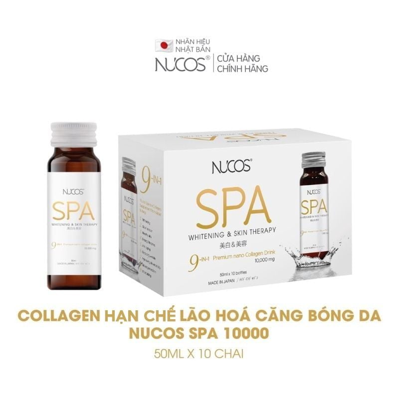 [Tặng kèm 2 chai] [Hộp 10 Chai] Nước Uống Bổ Sung Collagen Nhật Bản Ngừa Lão Hóa Nucos Spa Whitening & Skin Therapy 9in1 Nano Collagen Drink