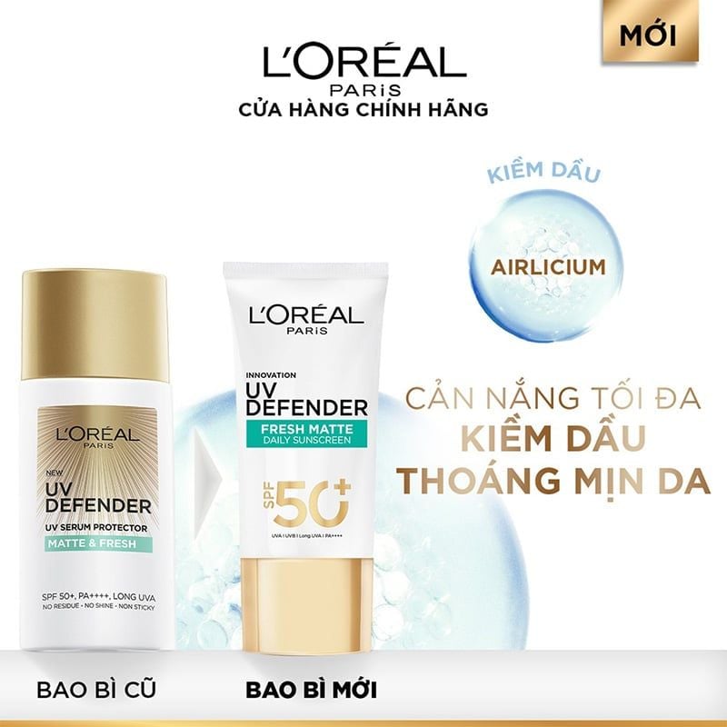 Kem Chống Nắng L'Oreal Mịn Nhẹ, Bảo Vệ Da, Ngăn Ngừa Lão Hóa UV Defender Serum Protector SPF 50+/PA++++