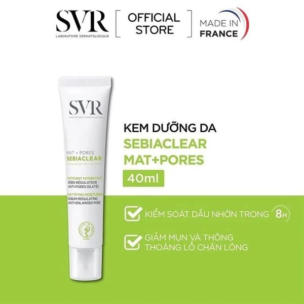  Kem Dưỡng SVR Cải Thiện Mụn, Thông Thoáng Lỗ Chân Lông Sebiaclear Mat + Pores 40ml 