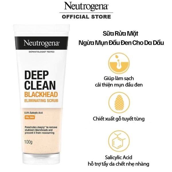  Sữa Rửa Mặt Tẩy Tế Bào Chết Neutrogena Hỗ Trợ Giảm Mụn Đầu Đen Deep Clean Blackhead Eliminating Daily Scrub 100g 