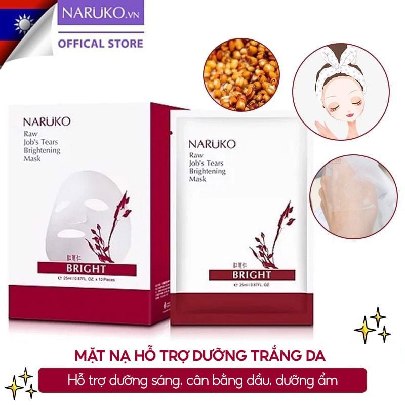 Mặt Nạ Naruko Hỗ Trợ Dưỡng Trắng Da Chiết Xuất Ý Dĩ Nhân Đỏ Raw Job's Tears Brightening Mask 25ml