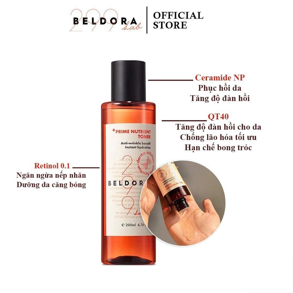 Nước Hoa Hồng Retinol Beldora 299 Giúp Đàn Hồi, Căng Mịn Da Prime Nutrient Toner 200ml