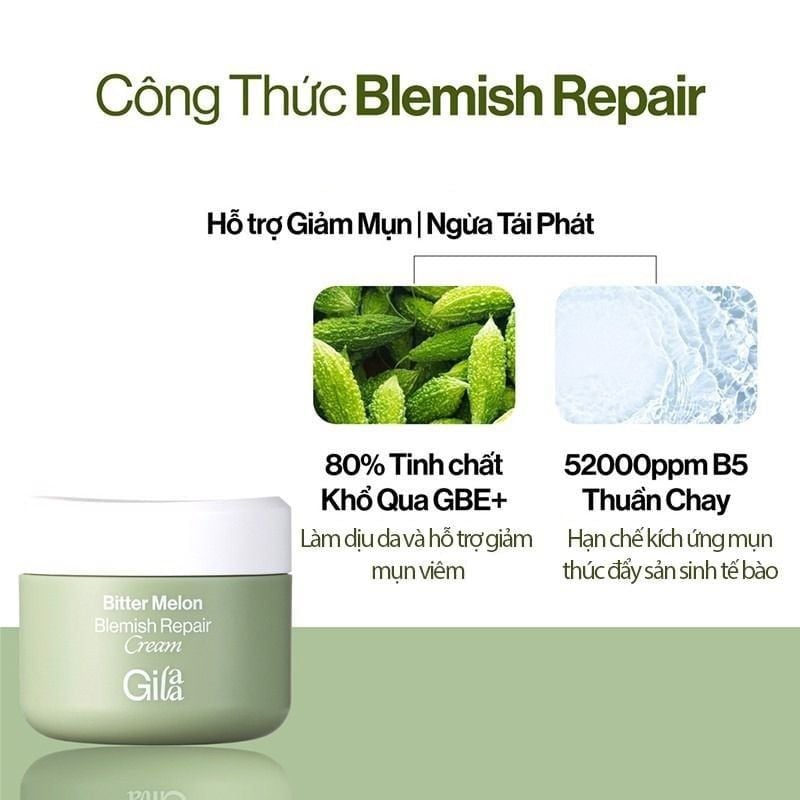 Kem Dưỡng Gilaa Chiết Xuất Khổ Qua & B5 Giúp Cải Thiện Da Mụn Bitter Melon Blemish Repair Cream 50ml