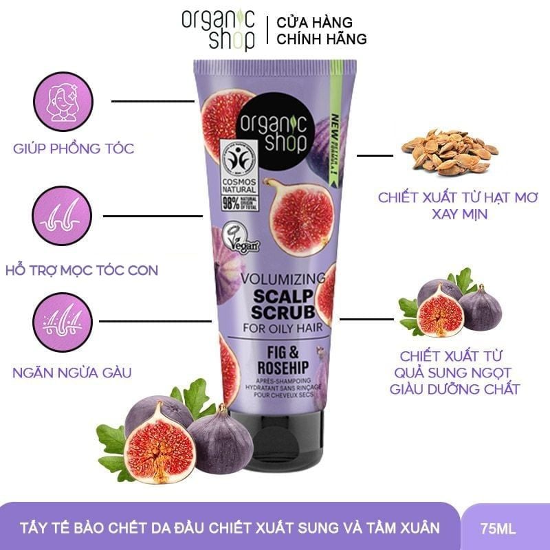 Bộ Sản Phẩm Chăm Sóc Tóc Gội Xả & Tẩy Tế Bào Chết Da Đầu Organic Shop Ngăn Rụng Tóc, Phục Hồi Hư Tổn, Dưỡng Ẩm