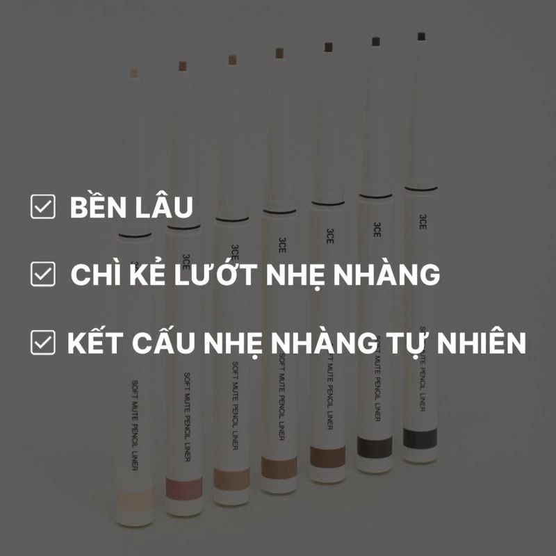 Bút Chì Kẻ Mắt Bền Màu 3CE Soft Mute Liner #Ash Gray 0.1g