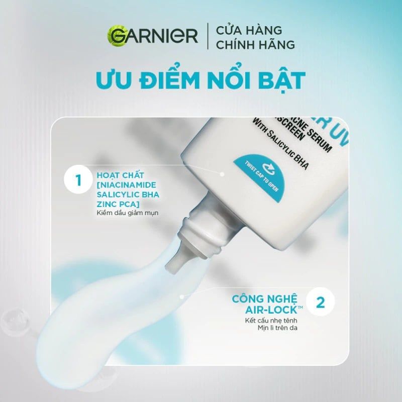 Kem Chống Nắng Phổ Rộng Garnier Kiềm Dầu, Hỗ Trợ Giảm Mụn Super Uv Anti-Acne Serum Sunscreen SPF50+ PA++++ 30ml