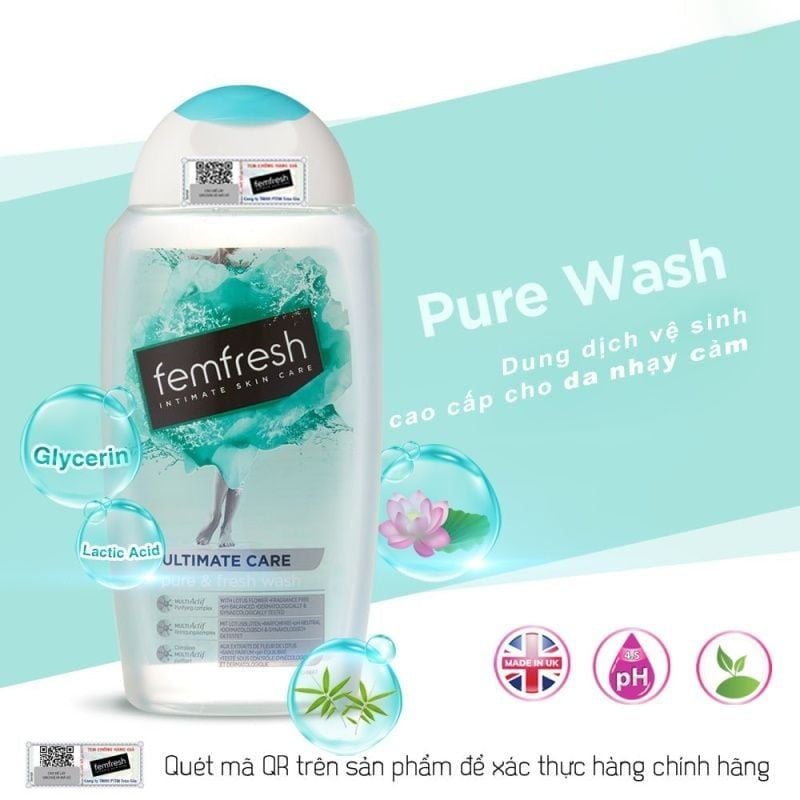 Dung Dịch Vệ Sinh Phụ Nữ Femfresh Dành Cho Da Nhạy Cảm Pure & Fresh Wash 250ml (Che tên sản phẩm khi giao hàng)
