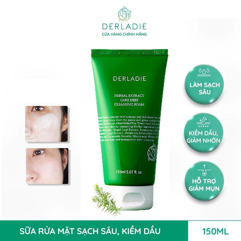 Sữa Rửa Mặt Derladie Tràm Trà Sạch Sâu, Kiềm Dầu Herbal Extract Care Deep Cleansing Foam 150ml