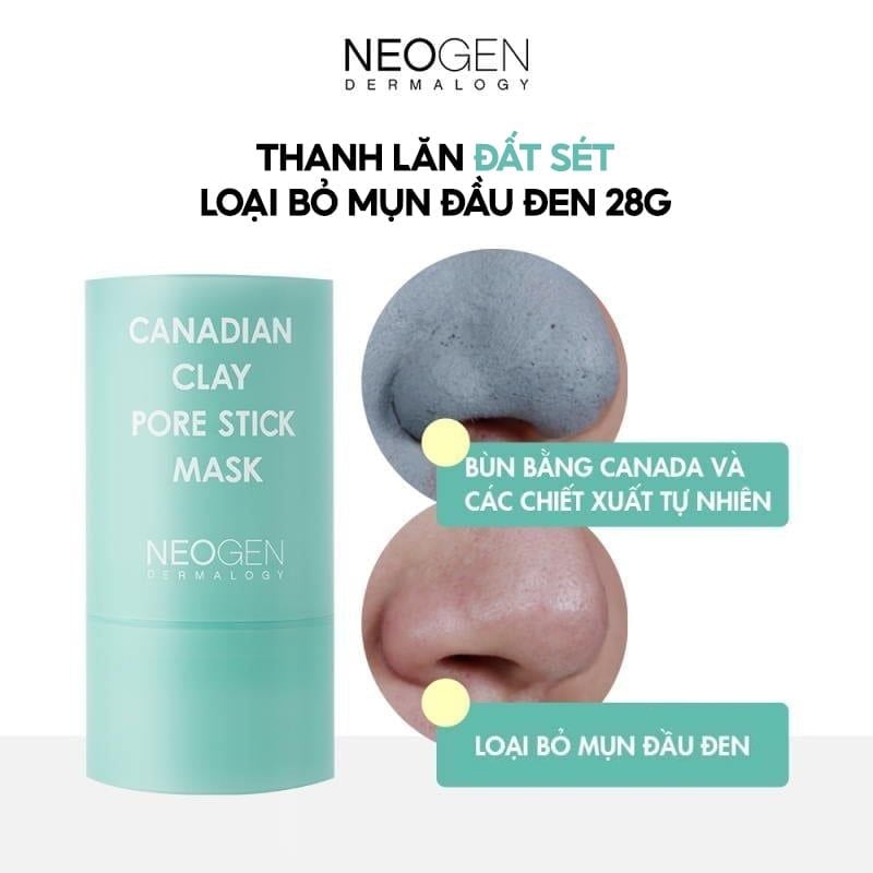Thanh Lăn Đất Sét Neogen Hỗ Trợ Giảm Mụn Đầu Đen Dermalogy Canadian Clay Pore Stick 28g