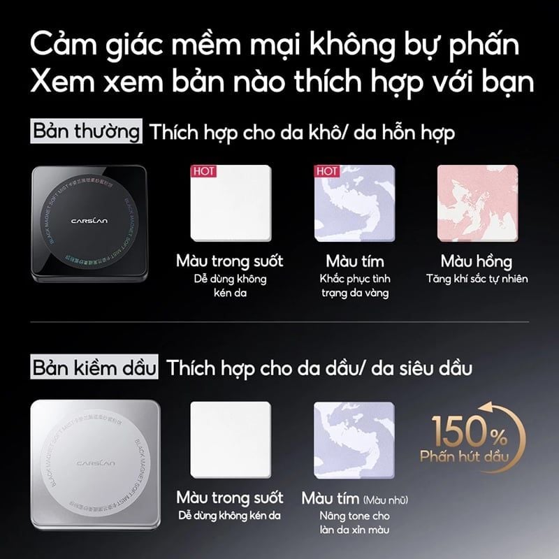 Phấn Phủ Dạng Nén Lâu Trôi Carslan Black Magnet Soft Mist Powder 8g