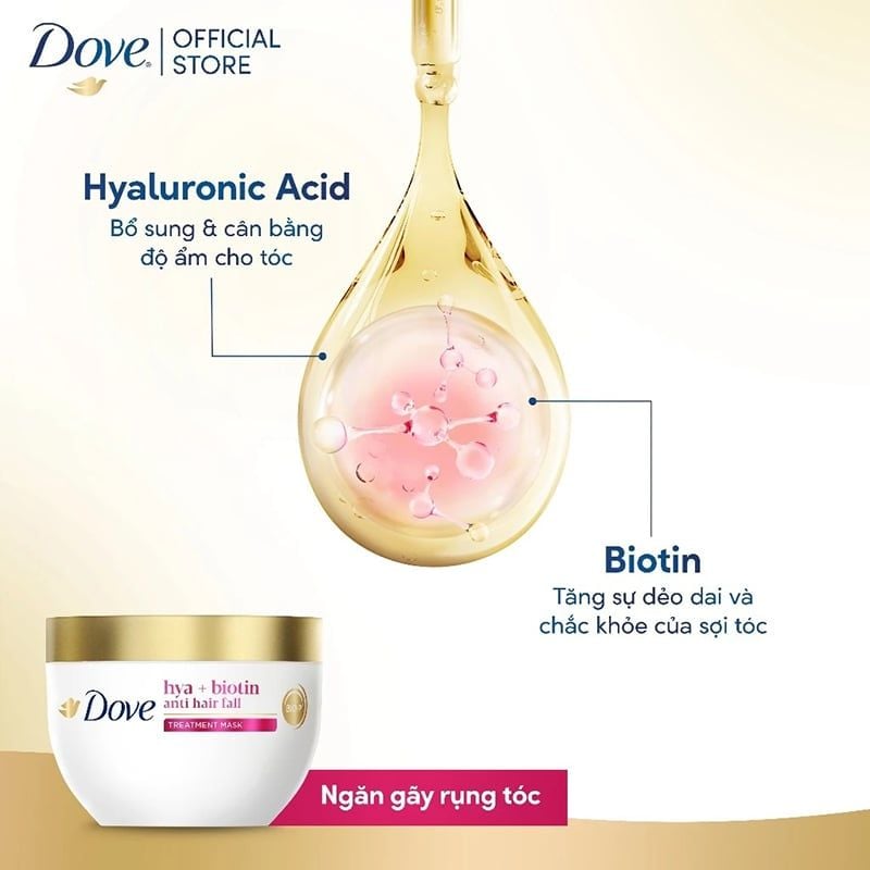 Kem Ủ Tóc Cao Cấp, Hỗ Trợ Phục Hồi Tóc Hư Tổn, Ngăn Gãy Rụng Tóc Dove Hya Treatment Mask 300ml