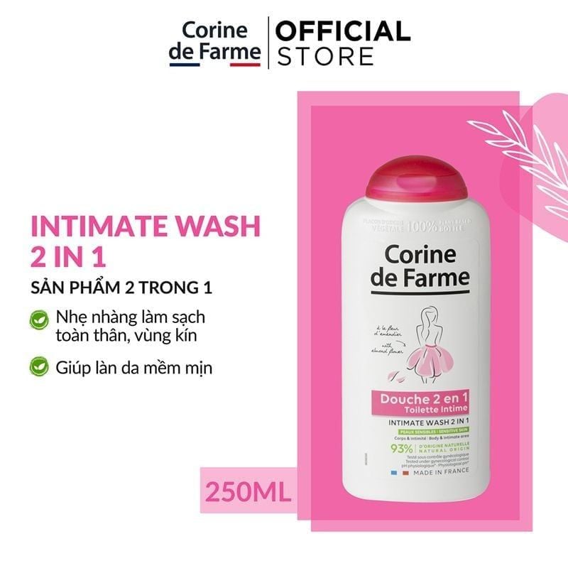 Sữa Tắm Corine De Farme Làm Sạch Nhẹ Nhàng Cơ Thể Và Vùng Kín Shower Gel 250ml