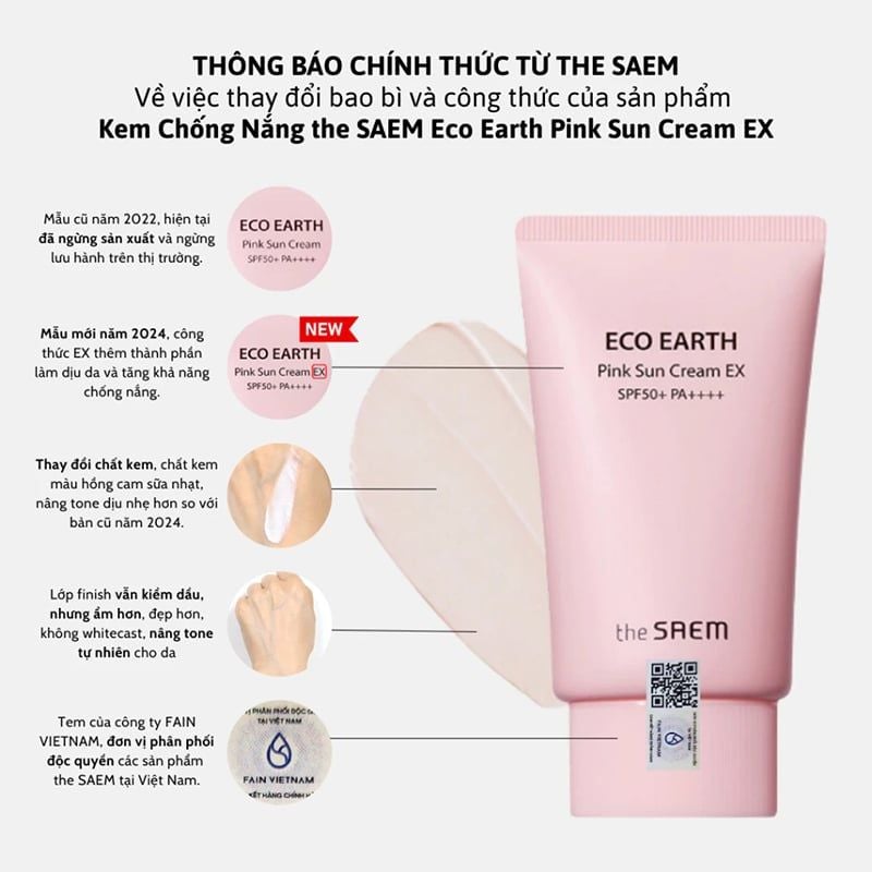 [50g] Kem Chống Nắng The Saem Kiềm Dầu, Nâng Tone Cho Da Sáng Hồng Pink Sun Cream EX SPF50+/PA++++