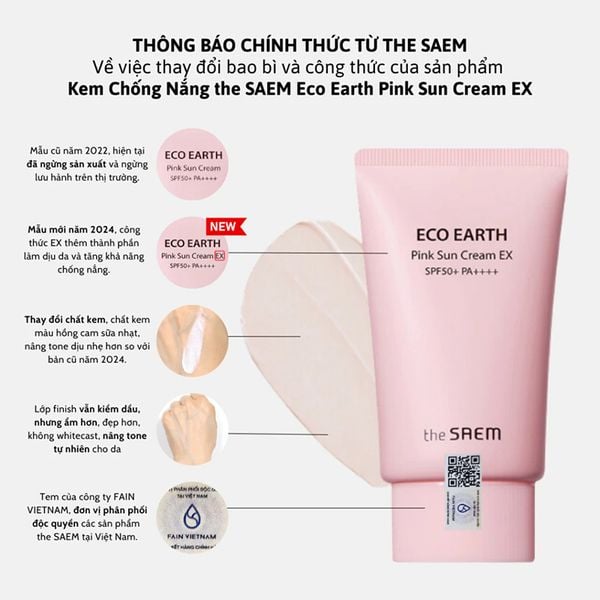  [50g] Kem Chống Nắng The Saem Kiềm Dầu, Nâng Tone Cho Da Sáng Hồng Pink Sun Cream EX SPF50+/PA++++ 