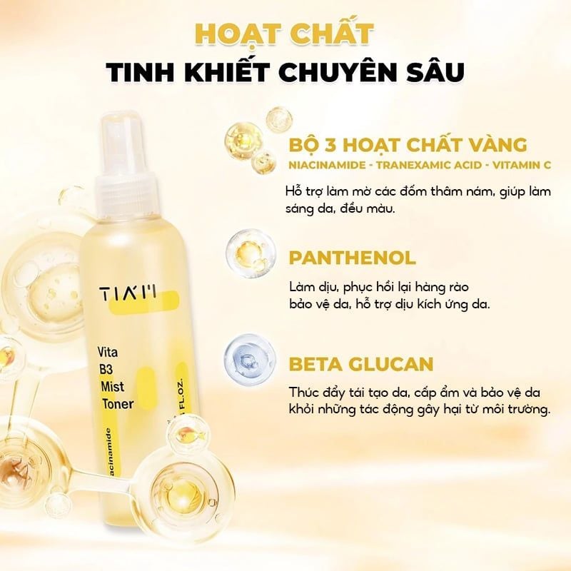 Nước Hoa Hồng Dạng Xịt Hỗ Trợ Dưỡng Sáng, Căng Bóng Da Tiam Vita B3 Mist Toner 200ml