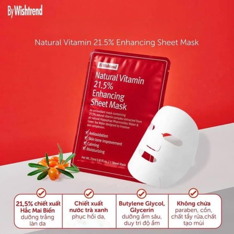 Mặt Nạ By Wishtrend Vitamin C Hỗ Trợ Dưỡng Trắng Da Natural Vitamin 21.5% Enhancing Sheet Mask 23ml