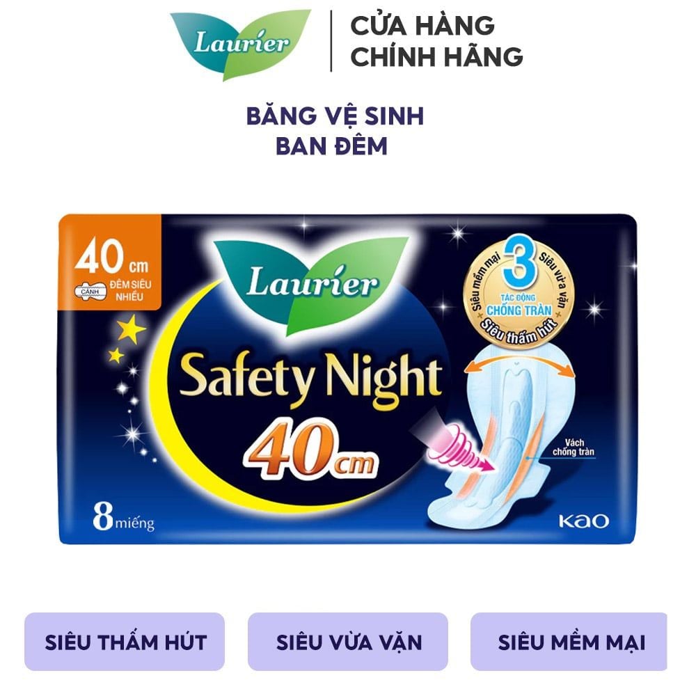Băng Vệ Sinh Laurier Ban Đêm Siêu Nhiều 40cm Safety Night - 8 Miếng (Che tên sản phẩm khi giao hàng)