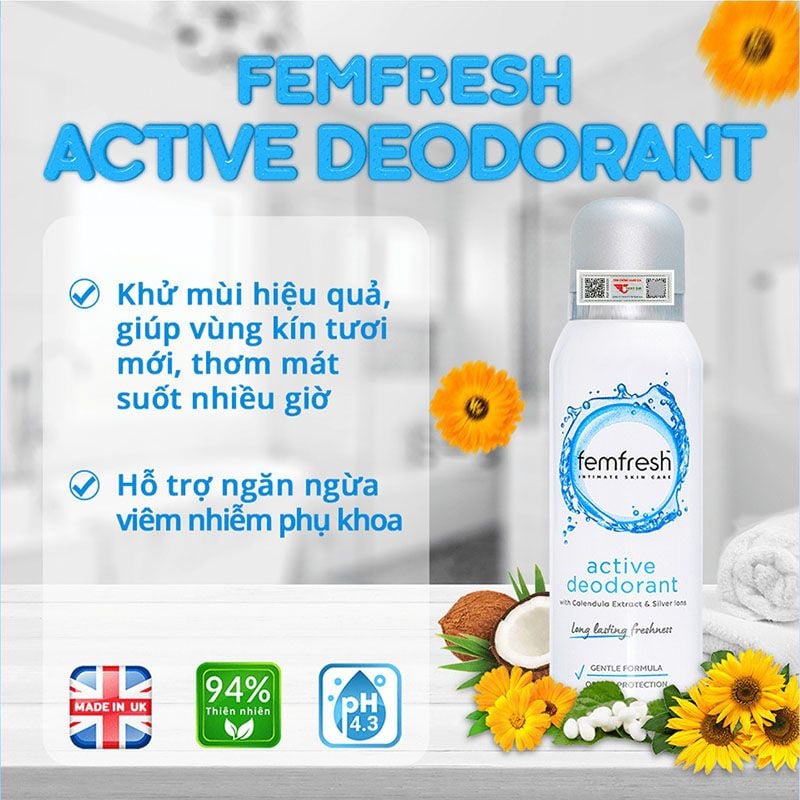 Xịt Thơm Vùng Kín Femfresh Ultimate Care Active Deodorant 125ml