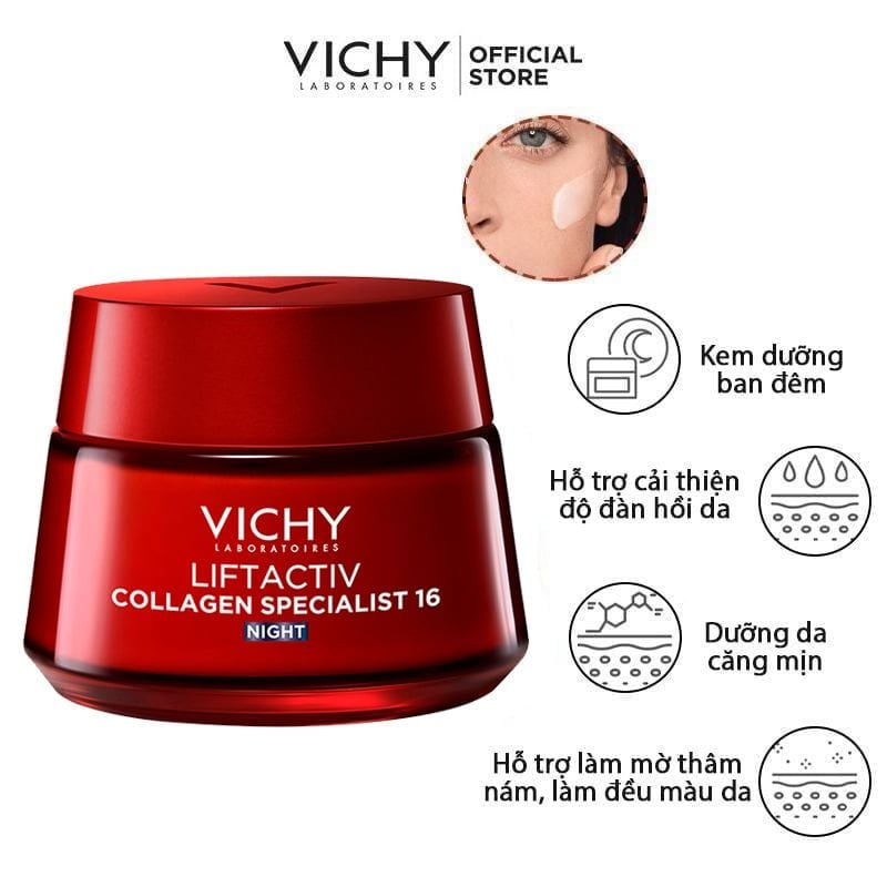 Kem Dưỡng Hỗ Trợ Sáng Da, Mờ Thâm Nám Ban Đêm Vichy Liftactiv Collagen Specialist Night 50ml