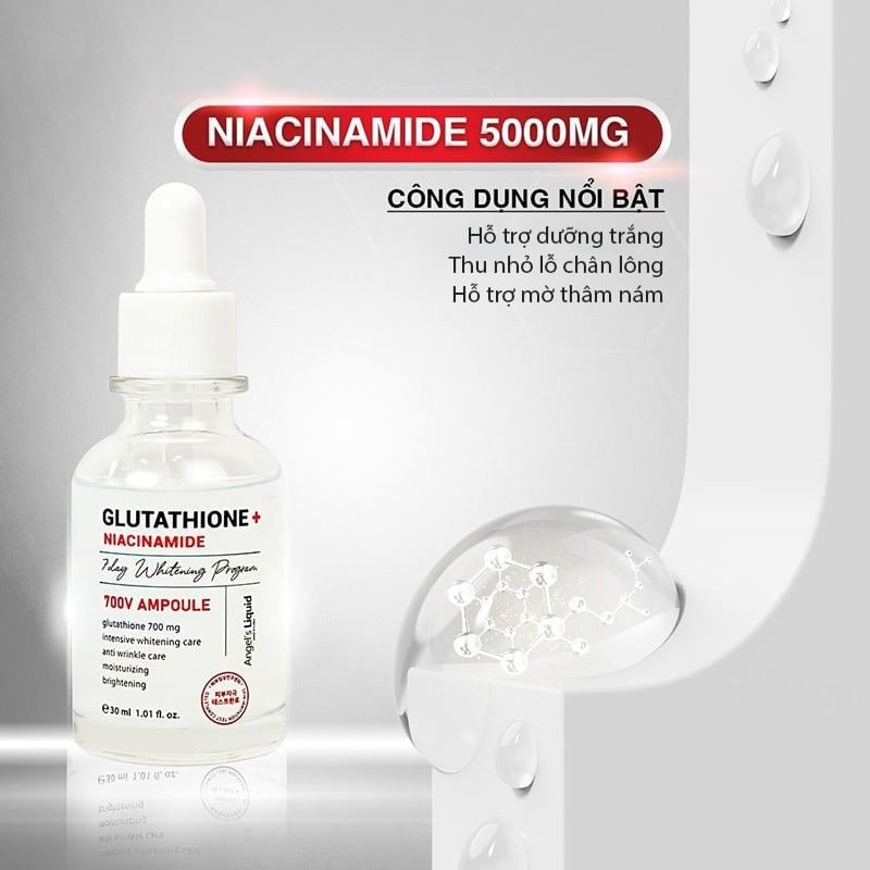 Serum Angel's Liquid Hỗ Trợ Dưỡng Trắng Mờ Thâm Nám Glutathione + Niacinamide 700 V-Ampoule 30ml