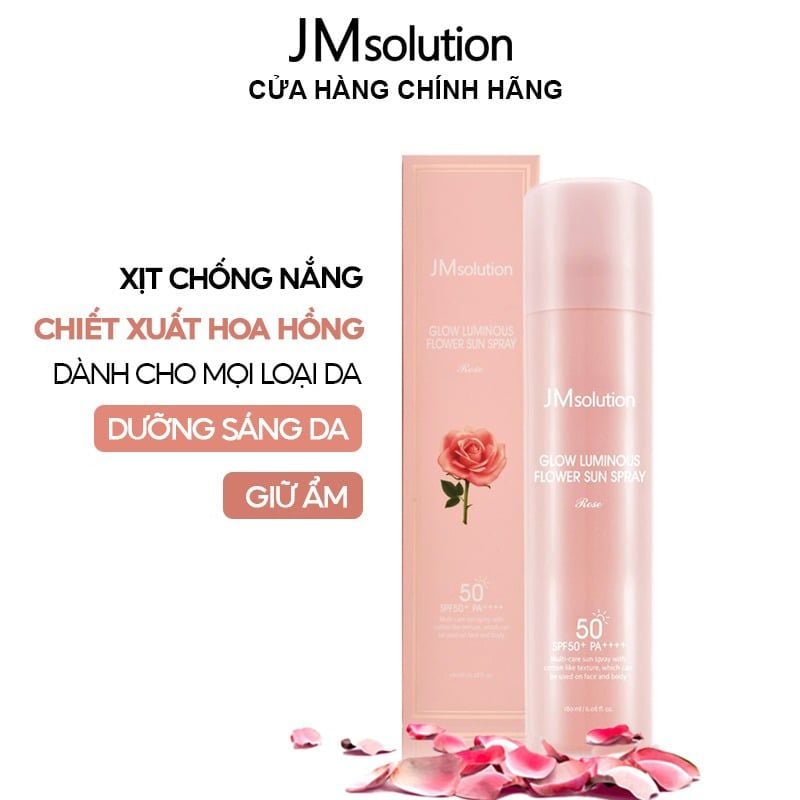 Xịt Chống Nắng Jmsolution Dưỡng Sáng Da Chiết Xuất Hoa Hồng Glow Luminous Flower Sun Spray 180ml