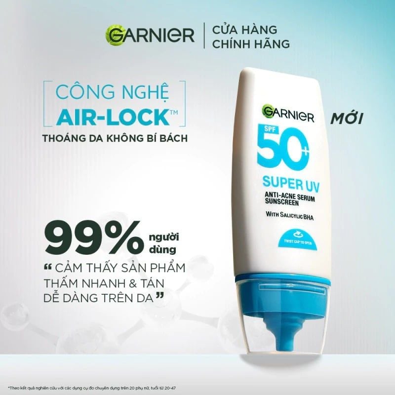 Kem Chống Nắng Phổ Rộng Garnier Kiềm Dầu, Hỗ Trợ Giảm Mụn Super Uv Anti-Acne Serum Sunscreen SPF50+ PA++++ 30ml