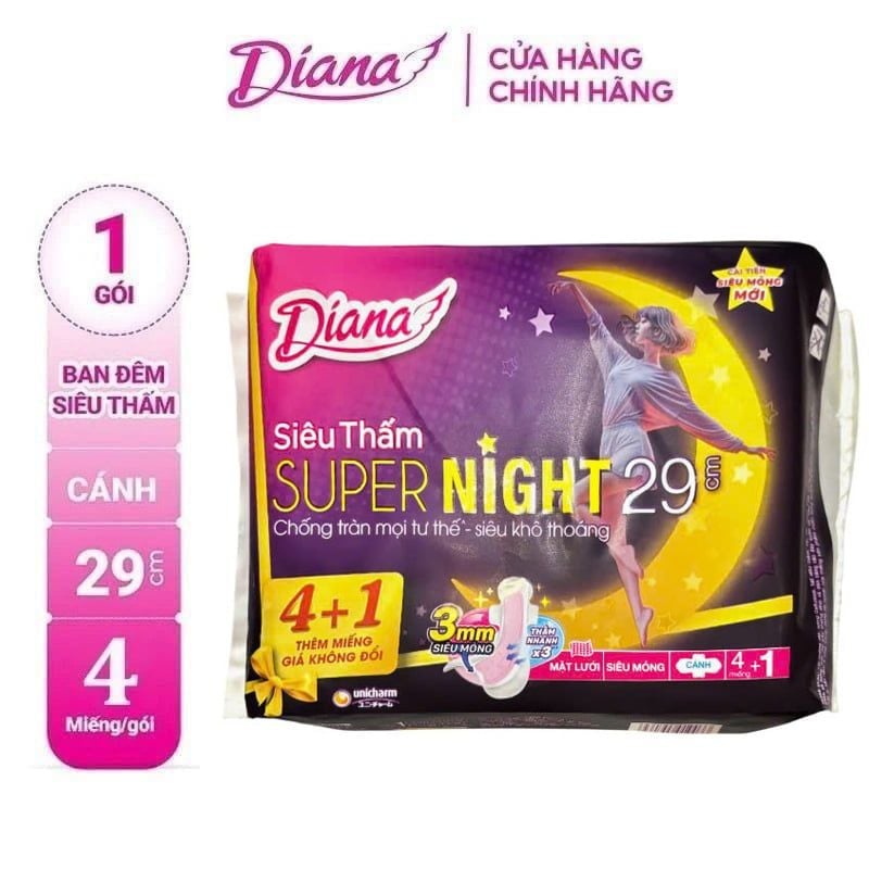Băng Vệ Sinh Diana Siêu Thấm Supernight 29cm - 4 Miếng (Che tên sản phẩm khi giao hàng)