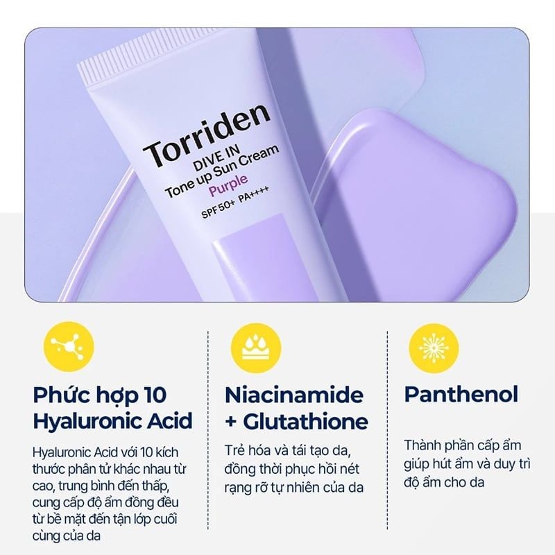 Kem Chống Nắng Torriden Nâng Tông Dive In Tone Up Sun Cream Purple SPF50+ PA++++ 60ml
