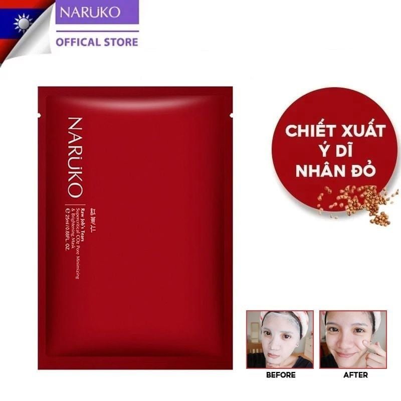 Mặt Nạ Naruko Hỗ Trợ Làm Sáng Da, Thu Nhỏ Lỗ Chân Lông Chiết Xuất Ý Dĩ Nhân Đỏ RJT Pore Minimizing & Brightening Mask 26ml