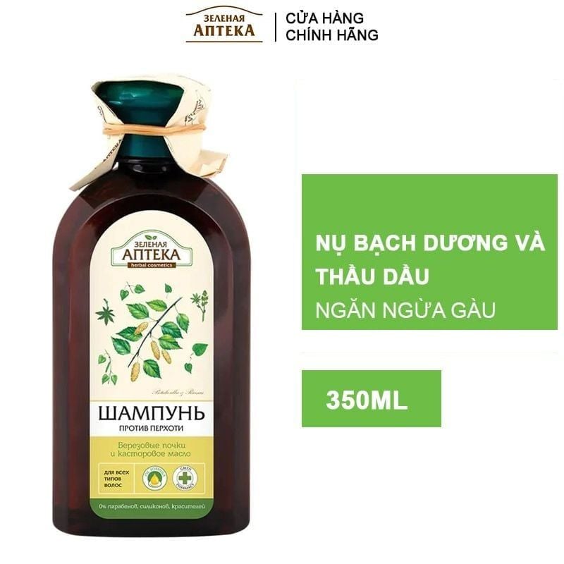 Dầu Gội Ngăn Ngừa Gàu Nụ Bạch Dương Và Dầu Thầu Dầu Zelenaya Apteka 350ml