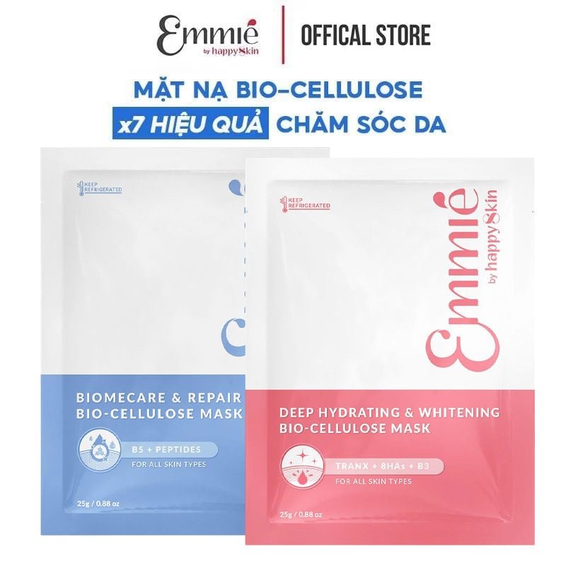 Mặt Nạ Dưỡng Emmié By HappySkin Cấp Ẩm, Hỗ Trợ Phục Hồi, Làm Sáng Da Bio Cellulose Mask