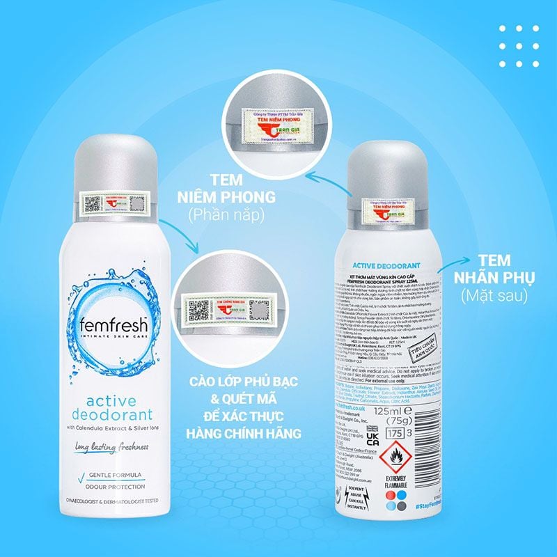 Xịt Thơm Vùng Kín Femfresh Ultimate Care Active Deodorant 125ml