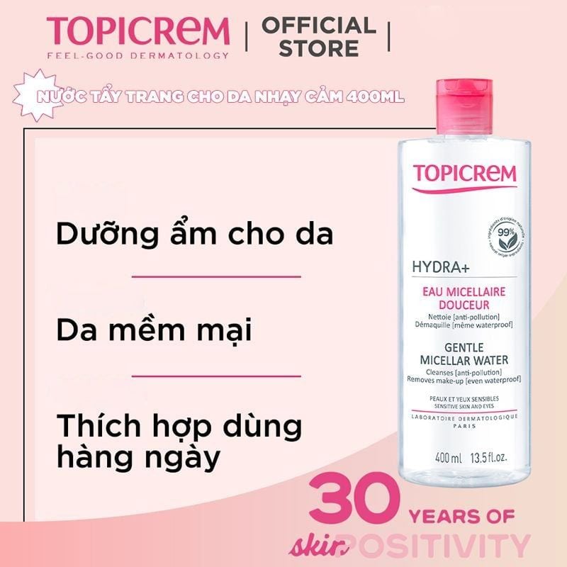 Nước Tẩy Trang Topicrem Dành Cho Da Khô & Nhạy Cảm Hydra+ Gentle Micellar Water