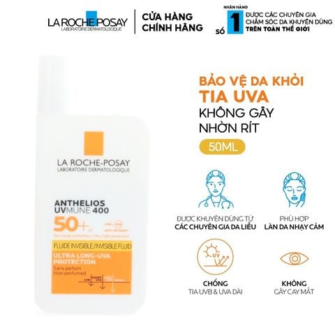Kem Chống Nắng La Roche-Posay Dạng Sữa, Bảo Vệ Da Khỏi UVA Dài, Ngăn Ngừa Thâm Nám Anthelios UVMune 400 Invisible Fluid SPF50+ 50ml