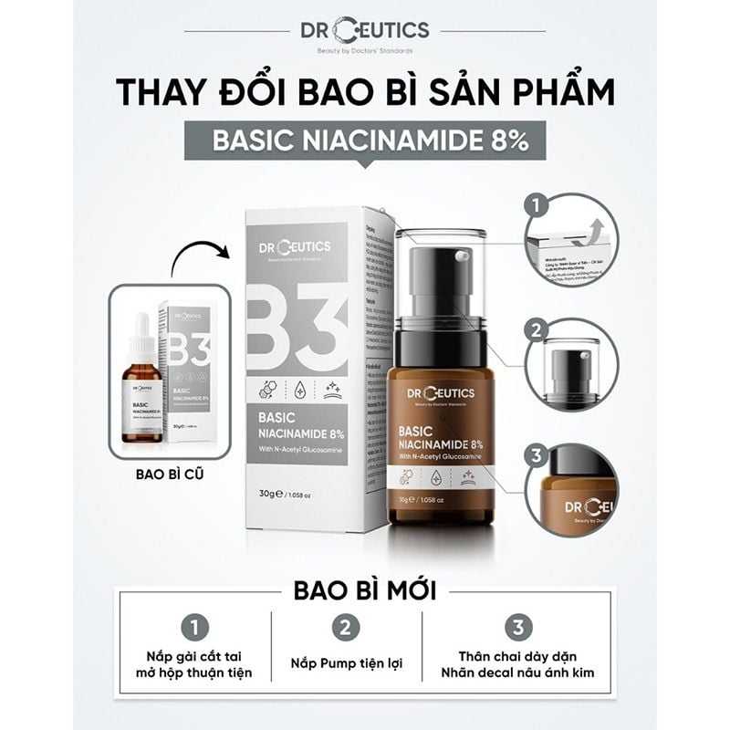 Serum DrCeutics Giảm Thâm, Sáng Da & Kiềm Dầu DrCeutics Basic Niacinamide 8% 30g