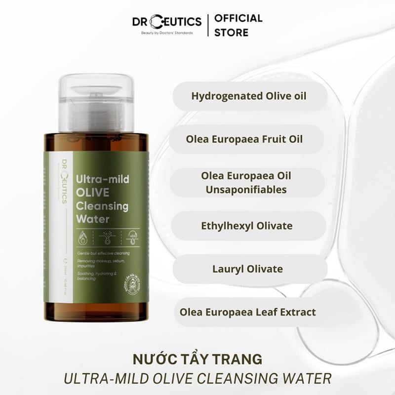 Nước Tẩy Trang DrCeutics Làm Sạch Dịu Nhẹ, Cấp Ẩm Ultra-mild Olive Cleansing Water