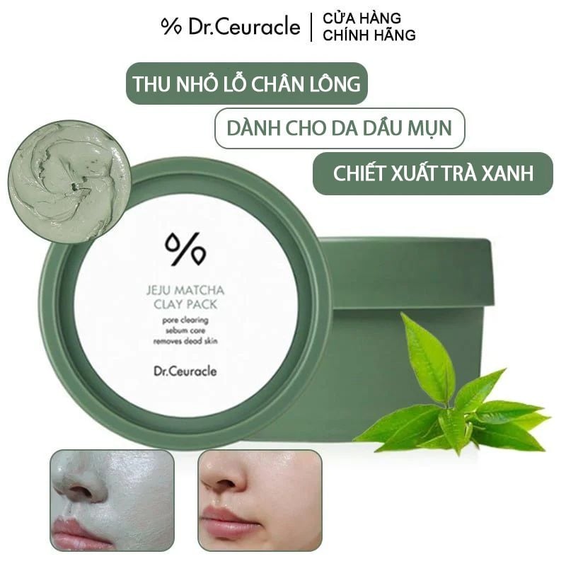Mặt Nạ Đất Sét Dr.Ceuracle Trà Xanh Thu Nhỏ Lỗ Chân Lông, Cho Da Dầu Mụn, Mụn Đầu Đen Jeju Matcha Clay Pack 115g