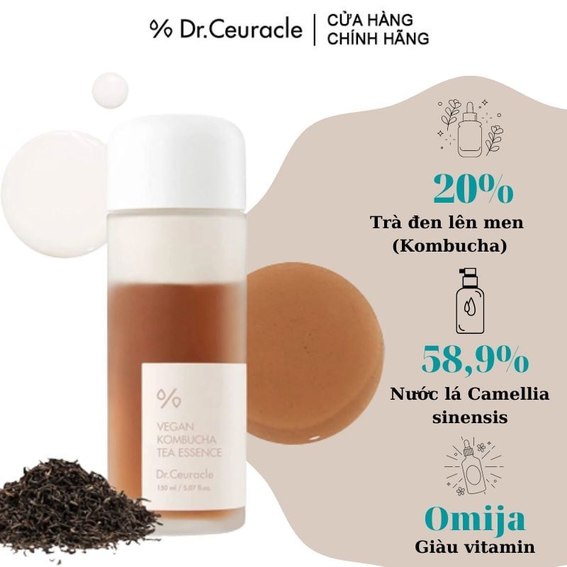 Tinh Chất Dưỡng Thuần Chay, Ngừa Lão Hóa, Cân Bằng & Cấp Ẩm Cho Da Dr.Ceuracle Vegan Kombucha Tea Essence 150ml