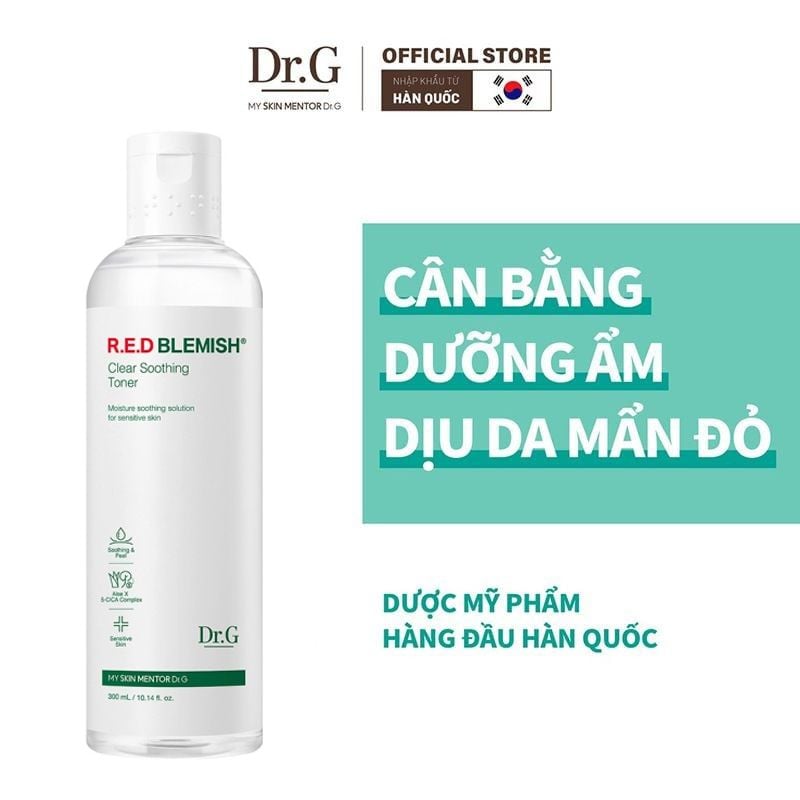 Nước Hoa Hồng Dr.G Dưỡng Ẩm Làm Dịu Da Mẩn Đỏ R.E.D Blemish Clear Soothing Toner 300ml