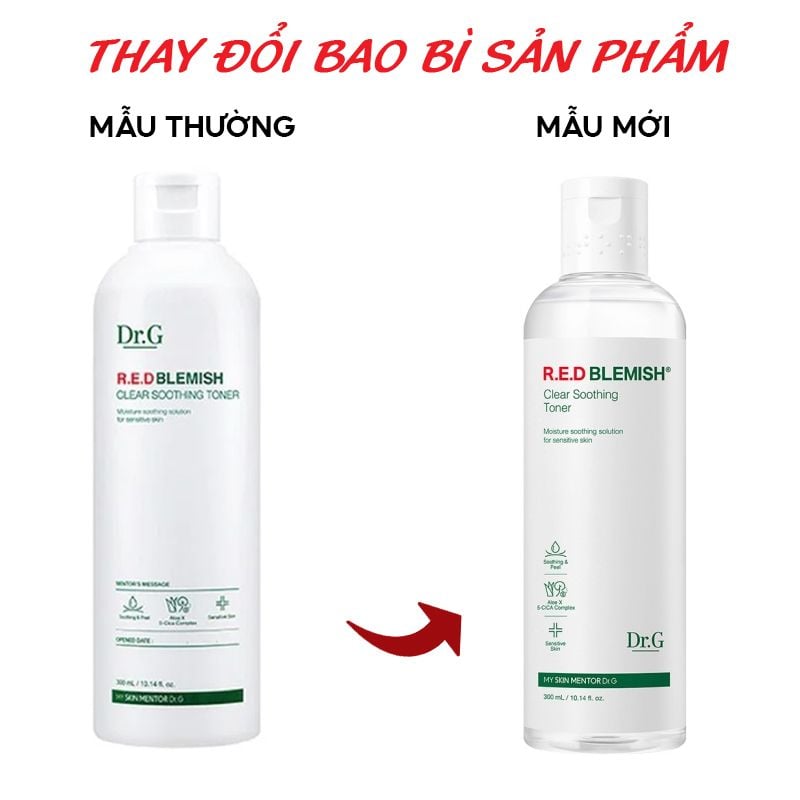 Nước Hoa Hồng Dr.G Dưỡng Ẩm Làm Dịu Da Mẩn Đỏ R.E.D Blemish Clear Soothing Toner 300ml