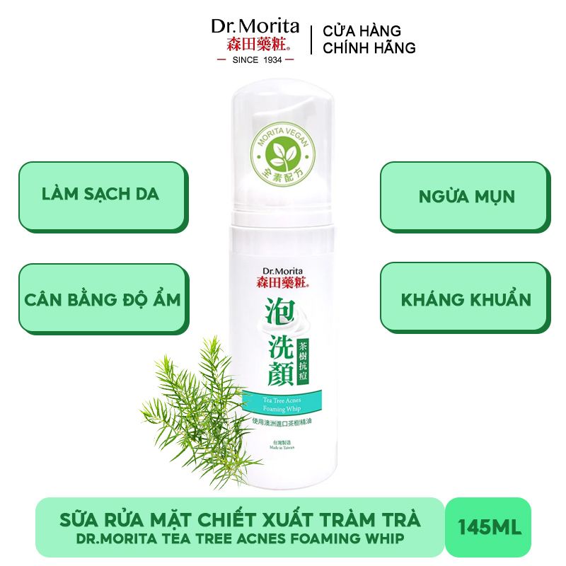 Sữa Rửa Mặt Tự Tạo Bọt Hỗ Trợ Giảm Mụn Chiết Xuất Tràm Trà Dr.Morita Tea Tree Acnes Foaming Whip 145ml