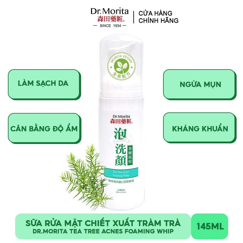 Sữa Rửa Mặt Dr.Morita Tự Tạo Bọt Hỗ Trợ Giảm Mụn Chiết Xuất Tràm Trà Tea Tree Acnes Foaming Whip 145ml