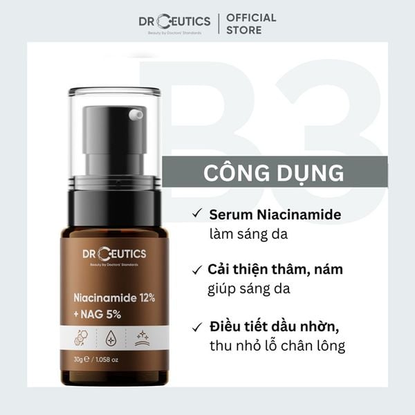  Serum DrCeutics Hỗ Trợ Dưỡng Sáng, Giảm Thâm Mụn, Kiềm Dầu DrCeutics Niacinamide 12%+ NAG 5% 30g 