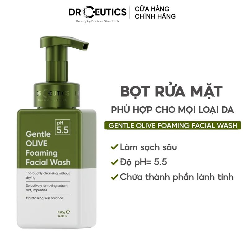 Bọt Rửa Mặt DrCeutics Làm Sạch Dịu Nhẹ Gentle Olive Foaming Facial Wash 420g
