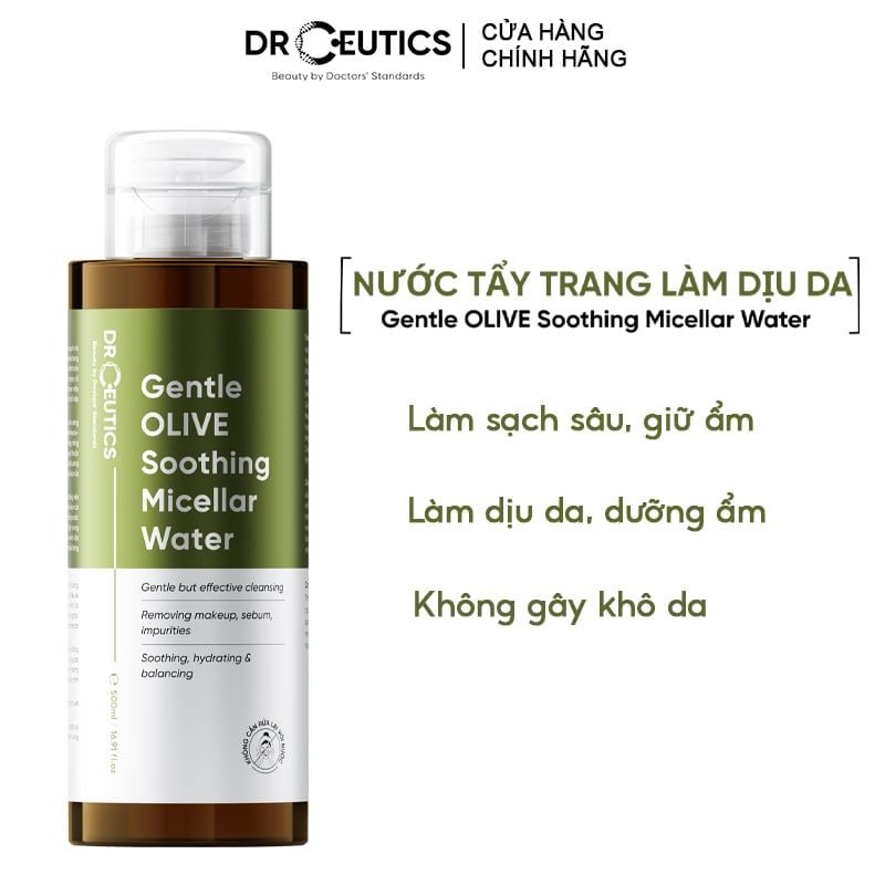 Nước Tẩy Trang Drceutics Làm Dịu Da Gentle Olive Soothing Micellar Water 500ml