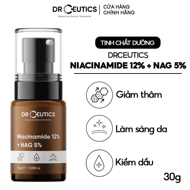 Serum DrCeutics Hỗ Trợ Dưỡng Sáng, Giảm Thâm Mụn, Kiềm Dầu DrCeutics Niacinamide 12%+ NAG 5% 30g