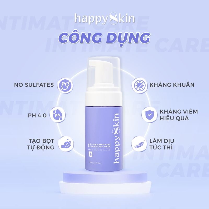 Dung Dịch Vệ Sinh Khử Mùi Làm Sạch, Ngăn Ngừa Vi Khuẩn Emmié By Happy Skin Anti-Odor Soothing Intimate Care Wash 100ml (Che tên sản phẩm khi giao hàng)