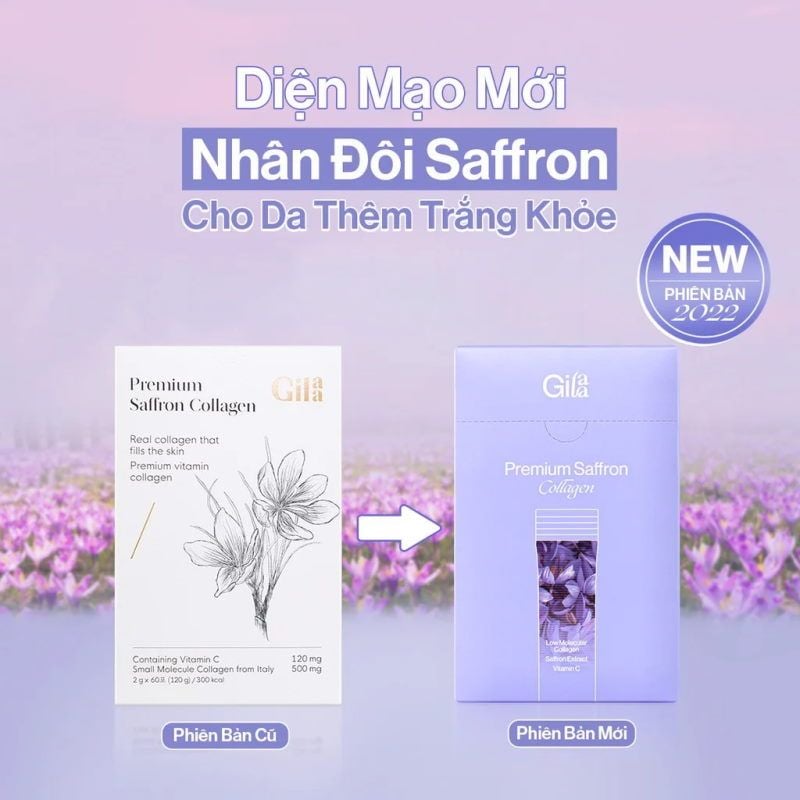 Bột Uống Collagen Cao Cấp Kết Hợp Nhụy Hoa Nghệ Tây Cải Thiện Trắng Da Gilaa Premium Saffron Collagen