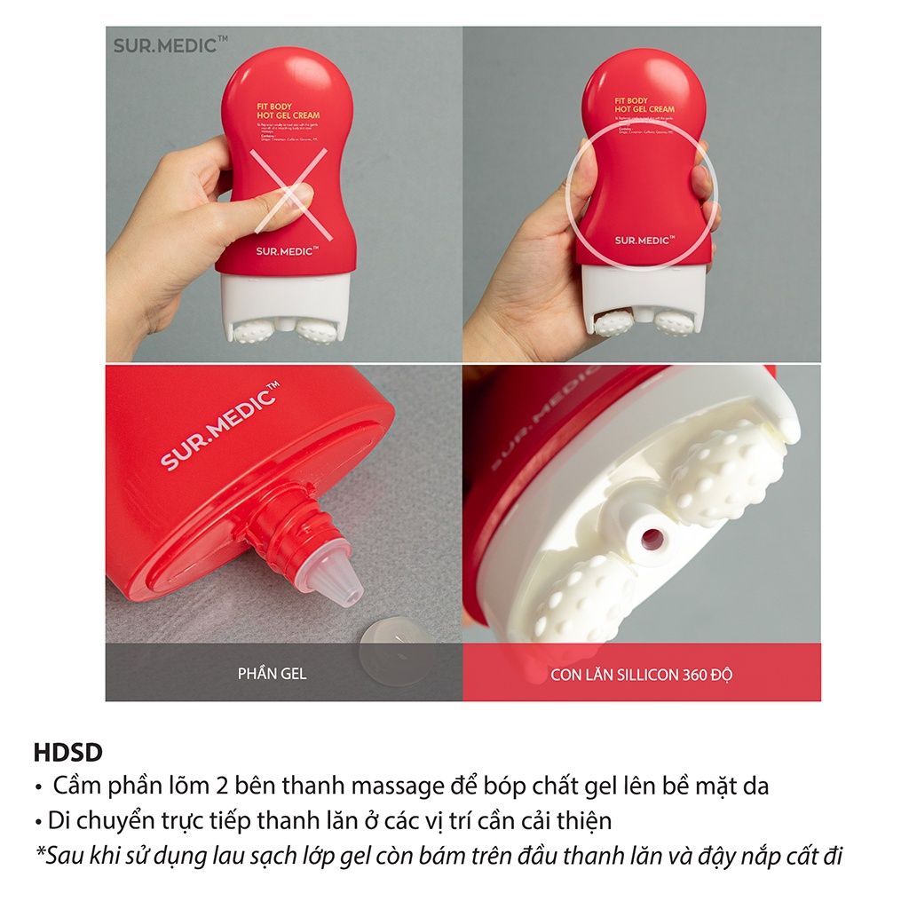 Thanh Lăn Massage Tan Mỡ Sur.Medic+ Săn Cơ Định Hình Body Fil Body Hot Gel Cream 100ml